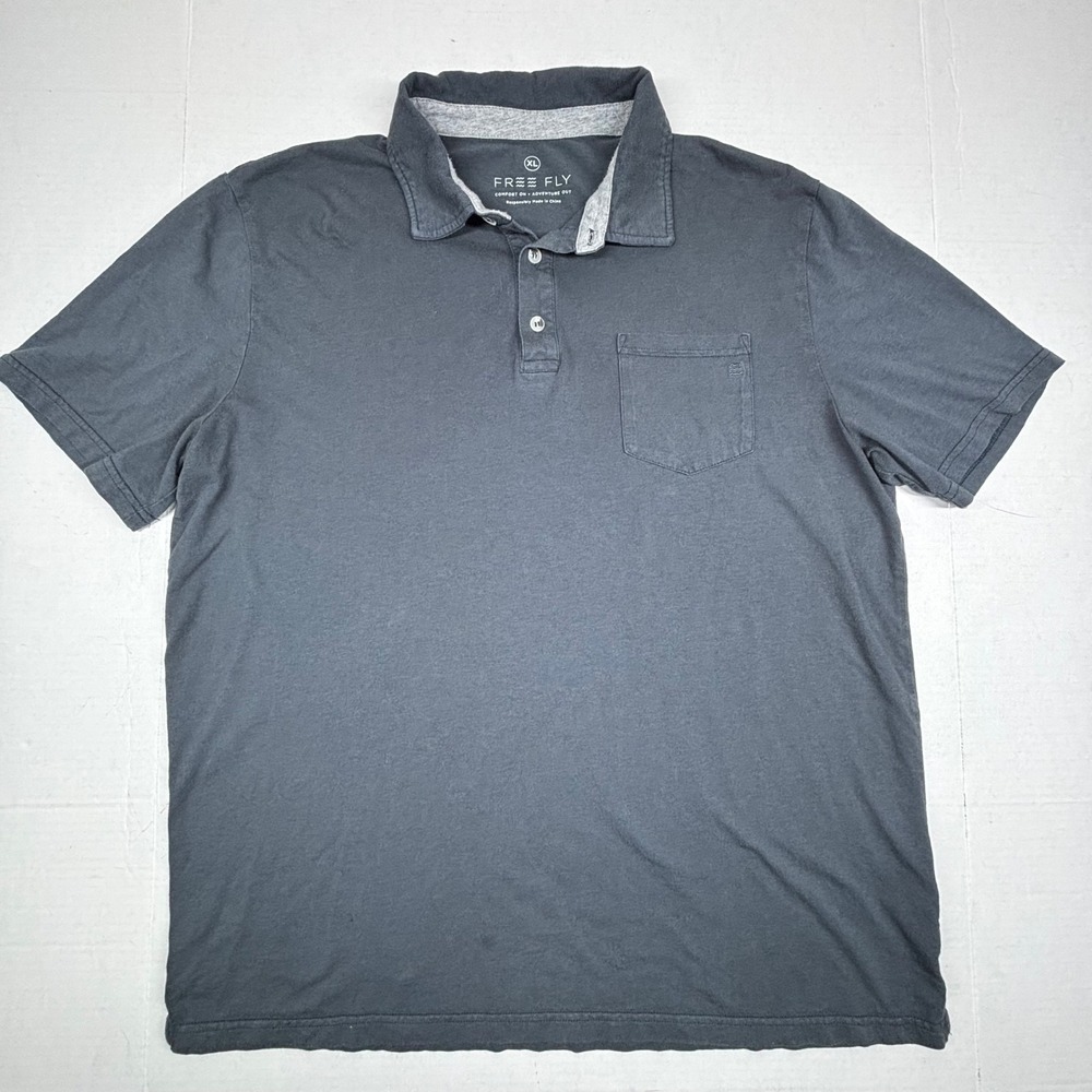 Free Fly Mens XL Gray‎ Polo Shirt Comfort Adventure Out Taupe Logo EUC